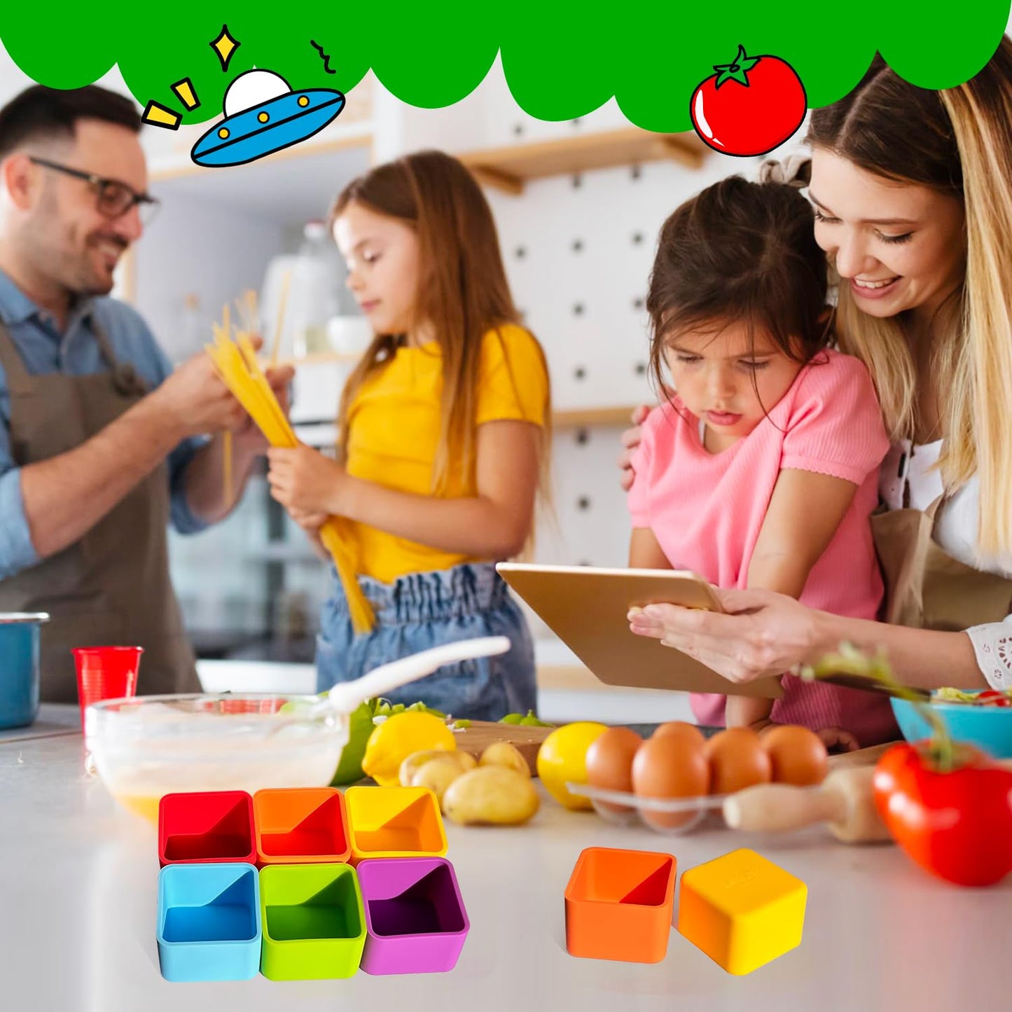 IELEK Silicone Bento Lunch Box Dividers Reusable Bento Box Containers Bundle Accessories- Non-Toxic, BPA Free, Dishwasher Safe