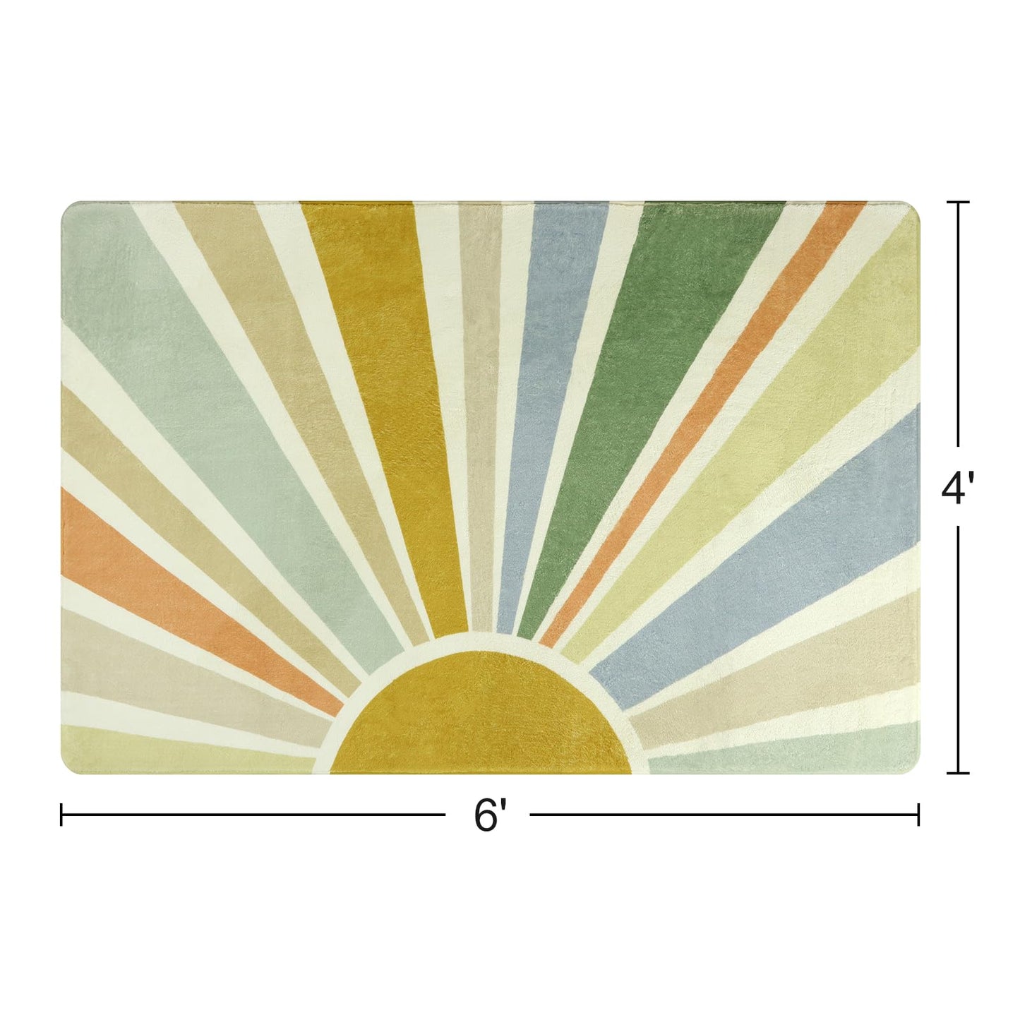 STARUIA Boho Washable Area Rug - 4'x6' Kids Playroom Rug, Non-Slip Modern Sun Carpet for Bedroom, Office, Nursery, Entryway, Dorm