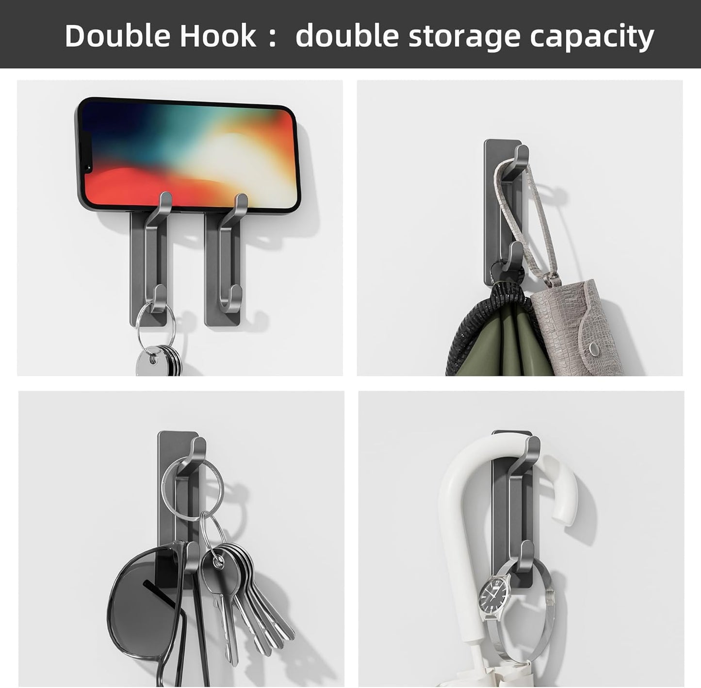 Pickpiff Wall Hooks - 13LB Strong Adhesive Coat & Towel Hangers | Grey 4-Pack for Easy Organization