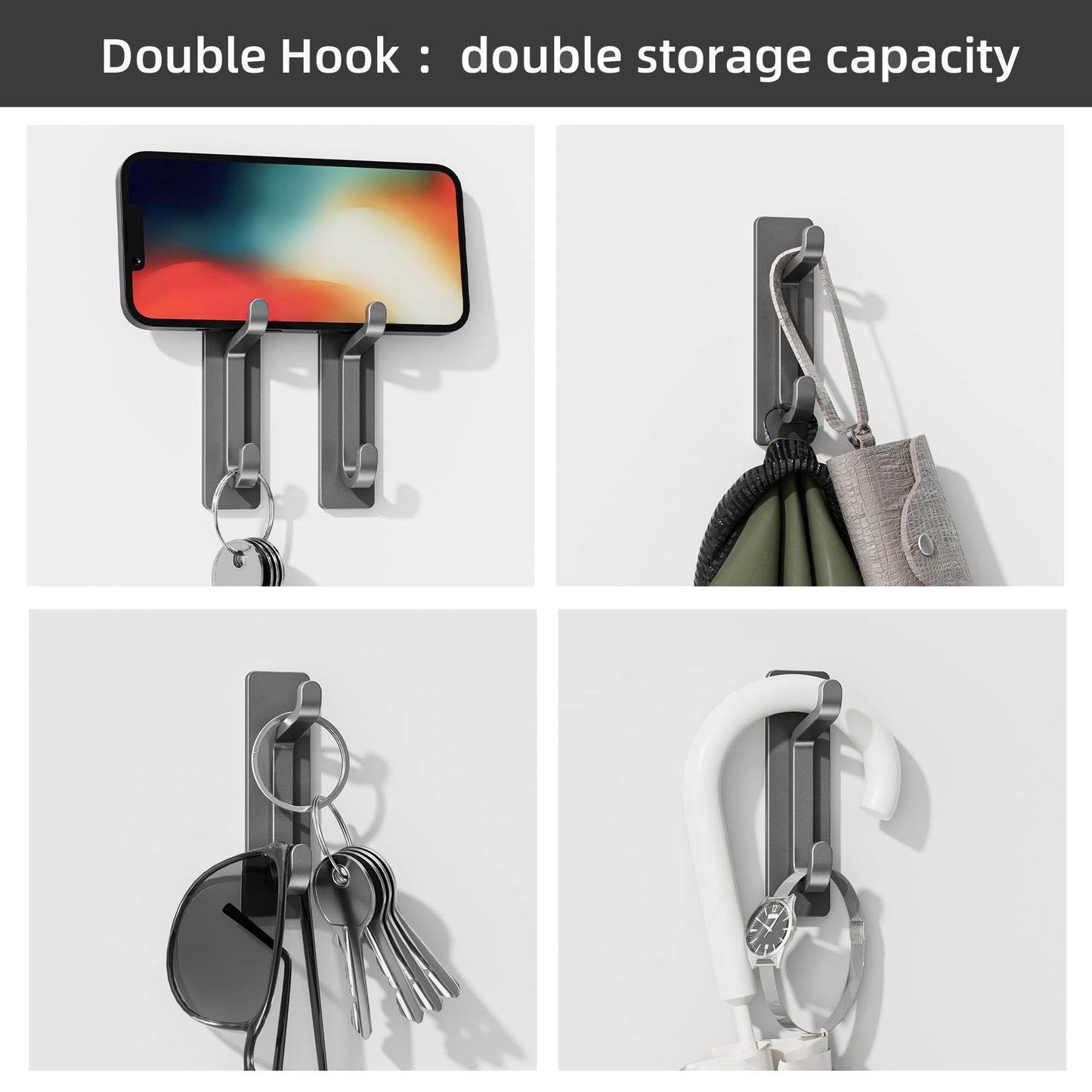 pickpiff Wall Hooks for Coat and Towel: 13LB Strong Adhesive Door Hanger Stick on, Grey 4 Pack
