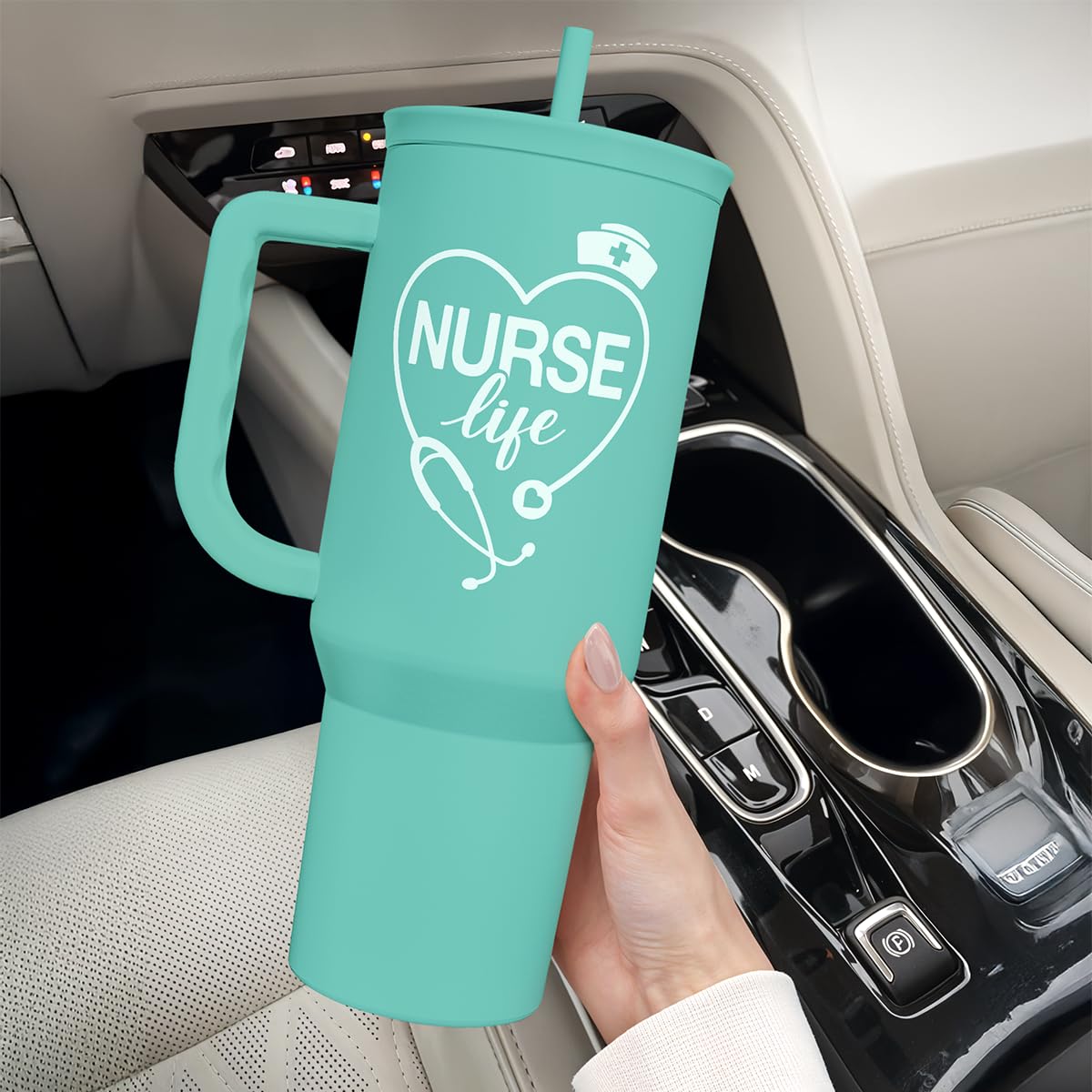 Nurse Gift Tumbler 40oz with Handle and Straw – Nutrition Facts Insulated Stainless Steel Travel Coffee Mug for Nursing Friends - Gifts for Nurse Week, Appreciation, Birthday, Christmas