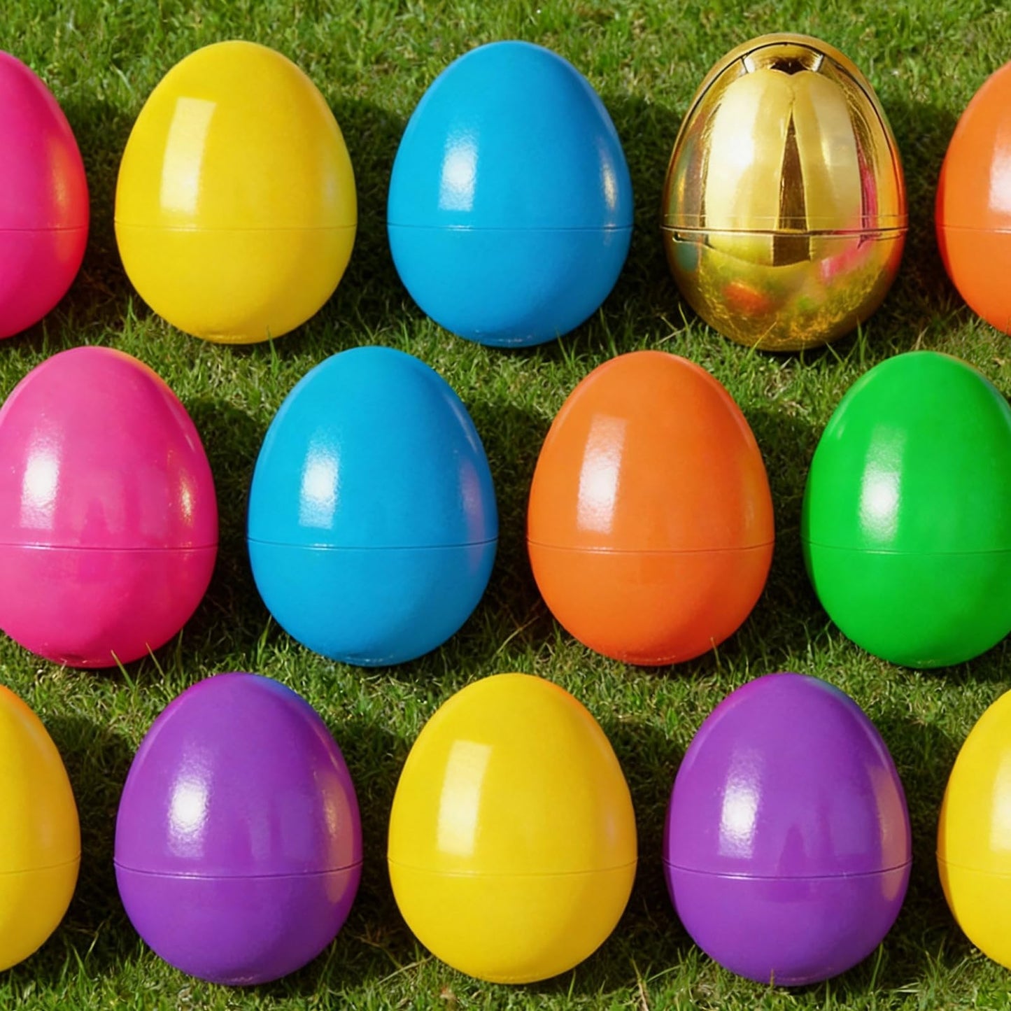 MGparty 36 Pcs 3.5" Large Fillable Easter Eggs with 6 Golden Eggs, Plastic Easter Eggs Empty Bulk for Egg Hunt, Easter Basket Stuffers, Party Favors and Decorations
