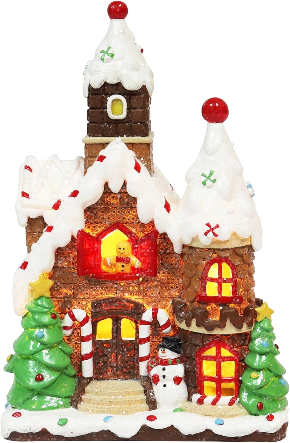 Moments In Time Christmas Gingerbread House - Hand-Painted Resin Décor with LED Lights | 10”H Tabletop Display