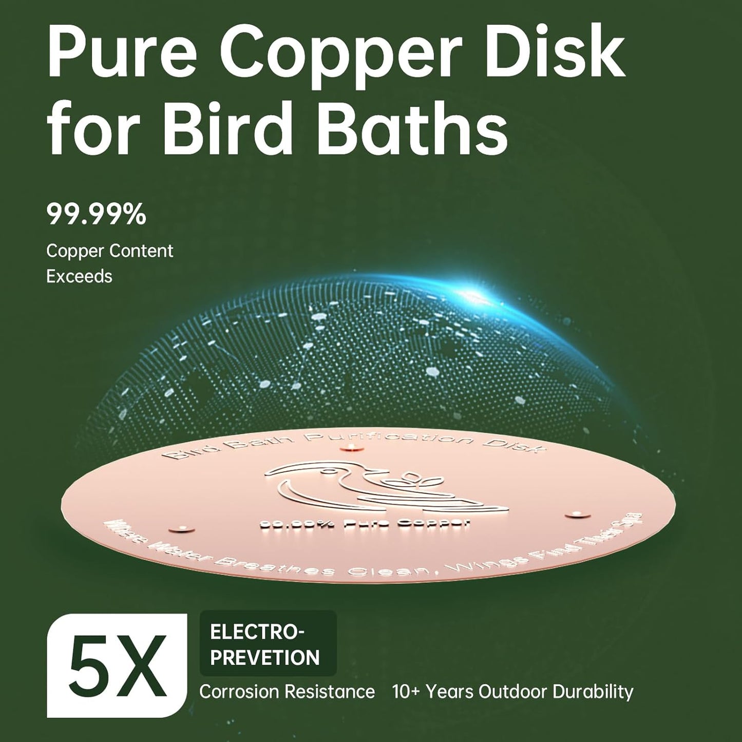 Skiennix Bird Bath Copper Disk - Premium 0.6mm Sturdy 99.99% Pure Copper for Year-Round Clean Water