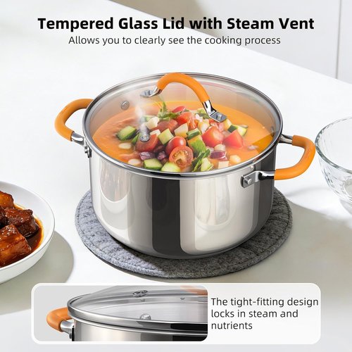 Ciwete Stainless Steel Stock Pot - 5.2 Quart Heavy-Duty Induction Cooking Pot with Lid | Even Heating, Dishwasher Safe