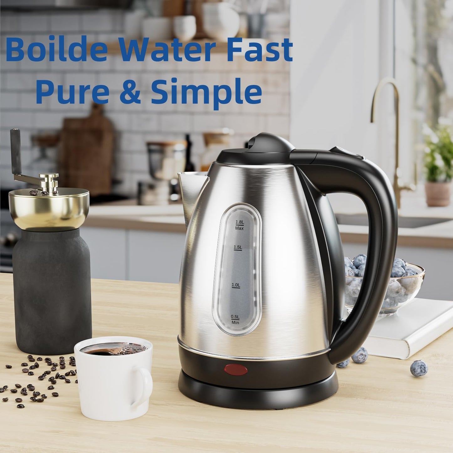 KEINVE Electric Tea Kettle, 1.8L Stainless Steel Water Boiler & Heater, 1200 Watts Water Kettle for Fast Boiling, Auto-Shutoff and Water Level Window