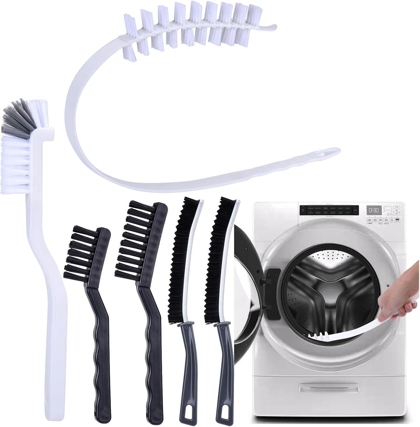 Palksky Washing Machine Cleaning Brush Set - 1 Drum Slot Cleaner & 5 Crevice Brushes for Front Load Washers