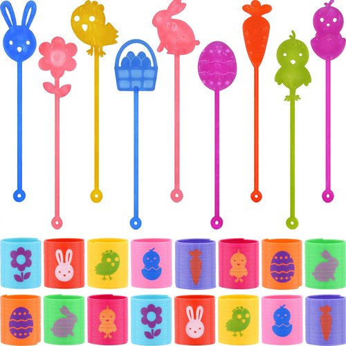 Howzcci 48 PCS Easter Party Favors Toys, 24 PCS Sticky Hands Toy with 24 PCS Mini Slinky Coil Springs Toys for Kids Girls Boys Easter Basket Stuffers Party Favors Gifts
