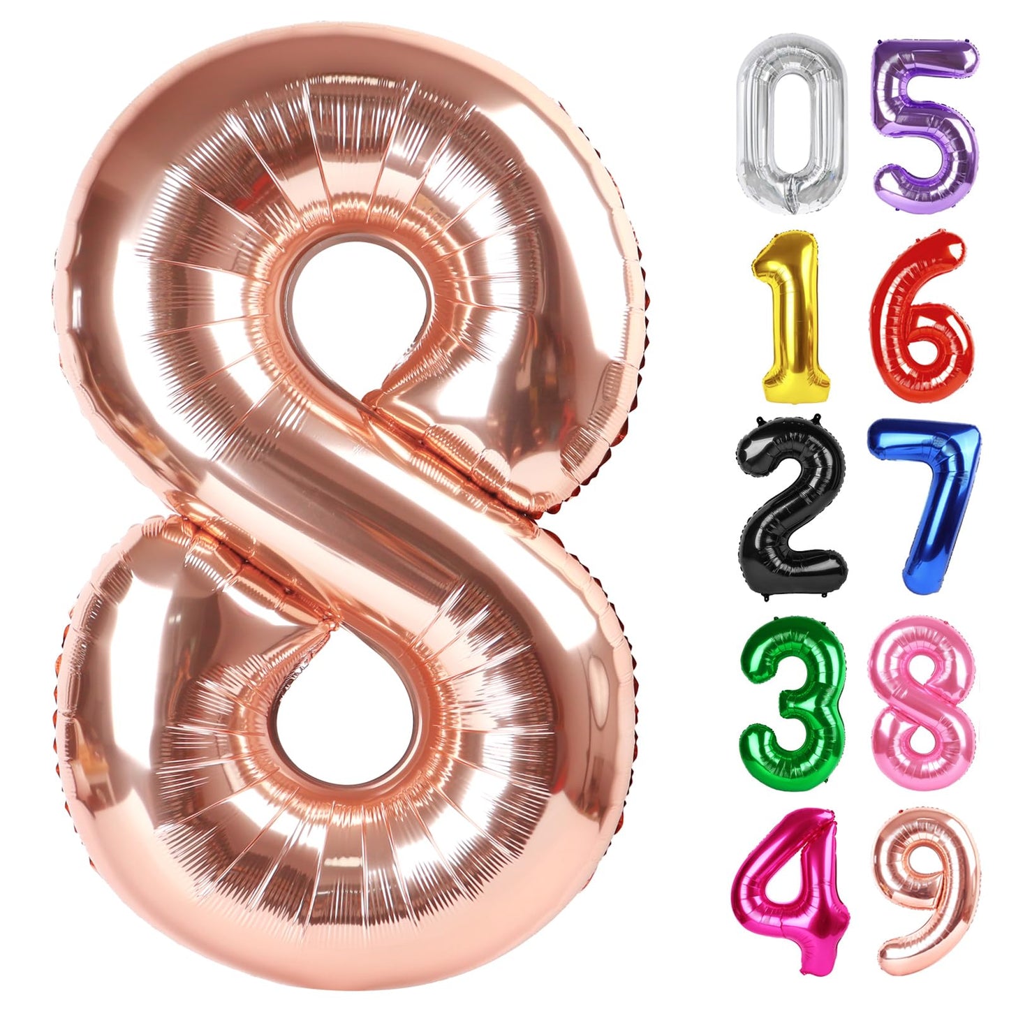 Rose Gold Number 8 Balloon 40 Inch, 8th Birthday Party Decorations for Children, Giant 8 Foil Balloon for Party Supplies
