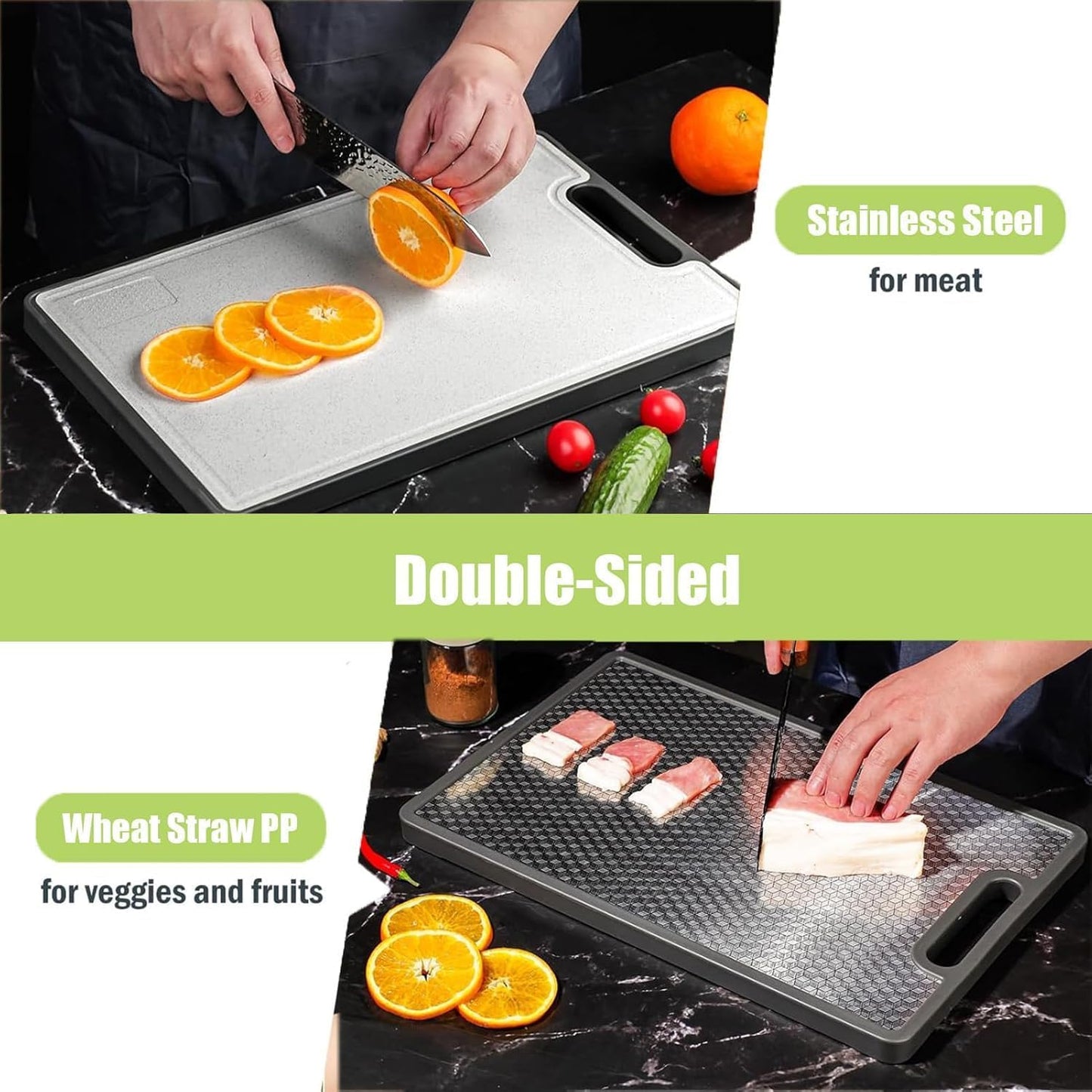 Stainless Steel Cutting Board - Non-Toxic 2-in-1 Double-Sided Design | Easy to Clean, 15” x 10”
