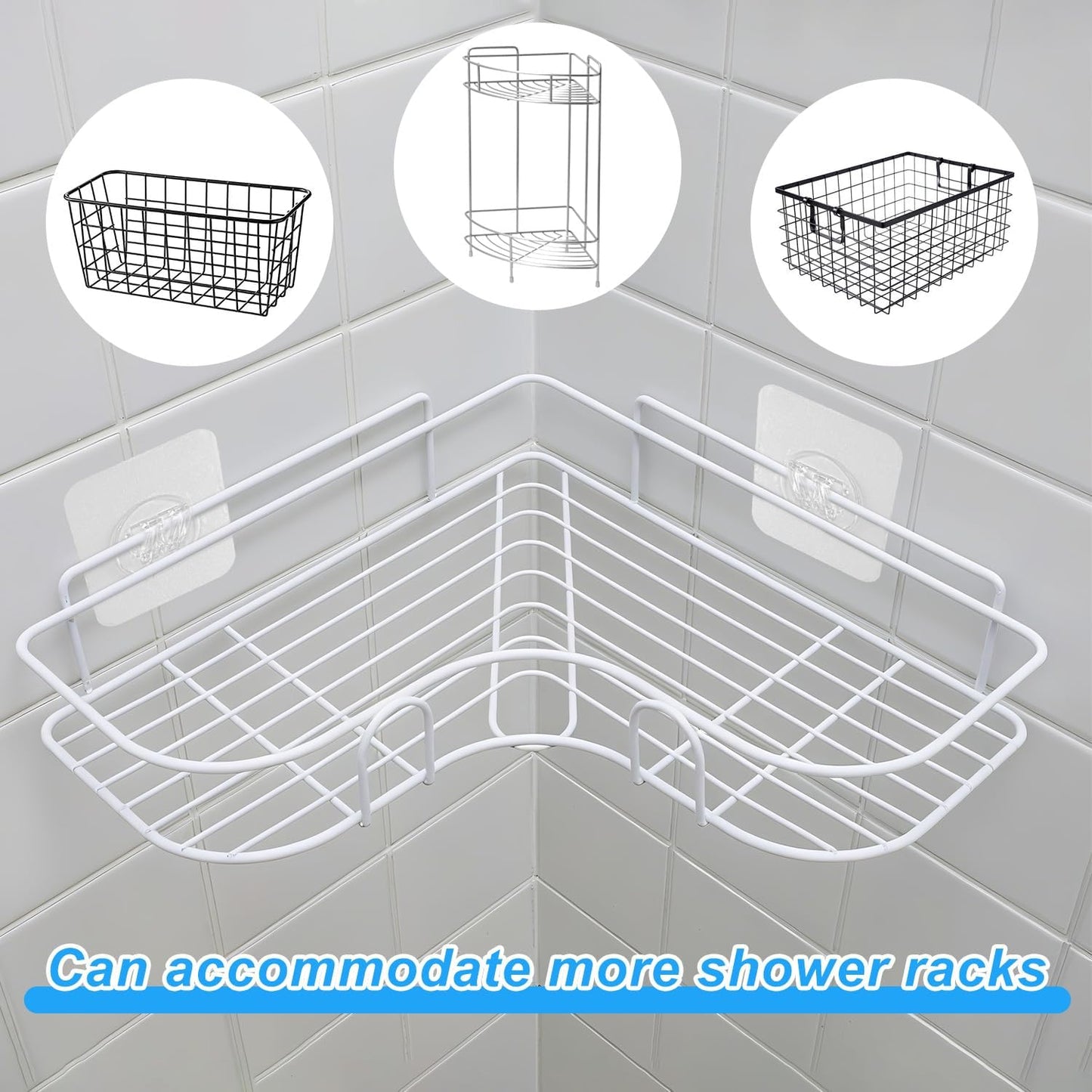 Lasuroa 14-Piece Shower Caddy Adhesive Replacement - Waterproof No-Drill Wall Mount Hooks for Bathroom & Kitchen