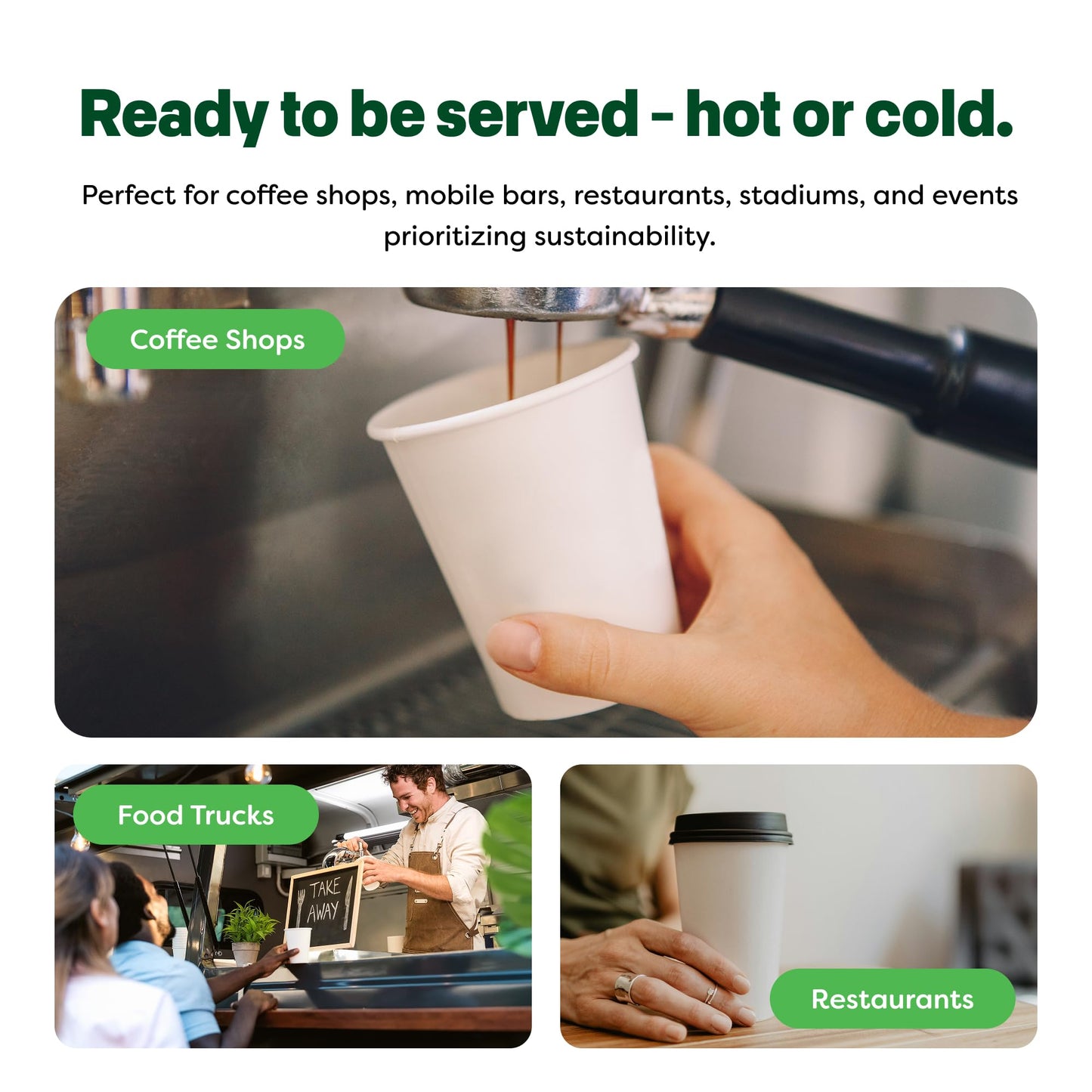 TOSSWARE GO 12oz Hot Cups - Set of 100, premium quality food safe coffee cups, FDA-compliant recyclable paper cups, single wall cups for hot and cold drinks, disposable 12oz white party cups