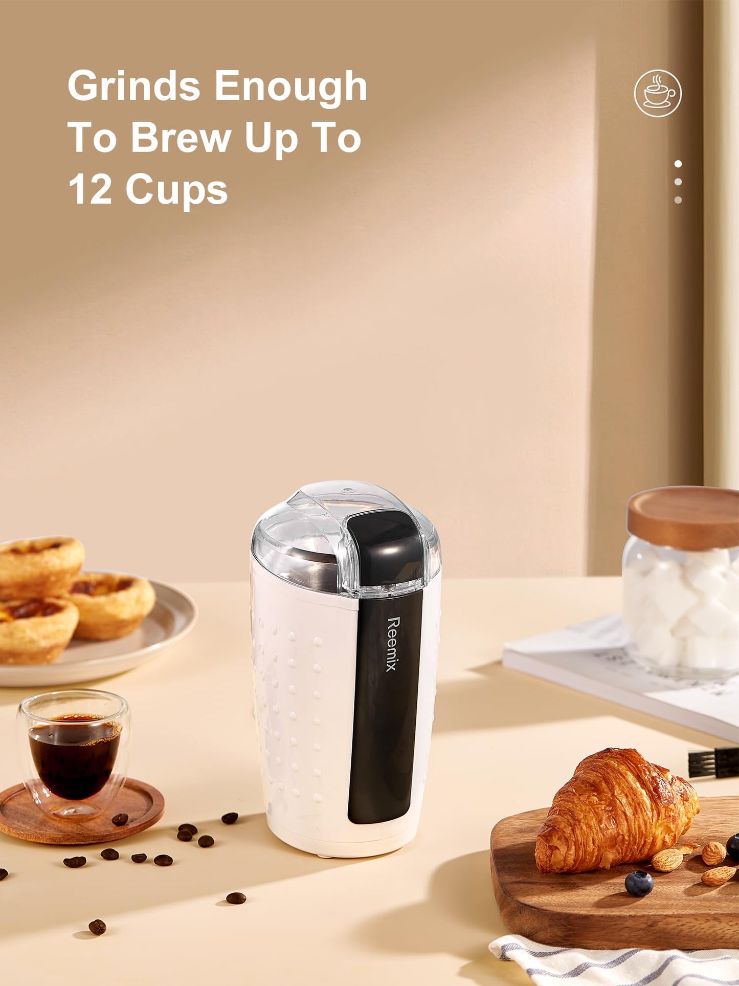 Coffee Grinder, Electric Coffee Grinder with 3.5Oz Large capacity, One-Touch Coffee and Spice Grinder with Stainless Blade, Cleaner Brush And Spoon for Home Use (Black)