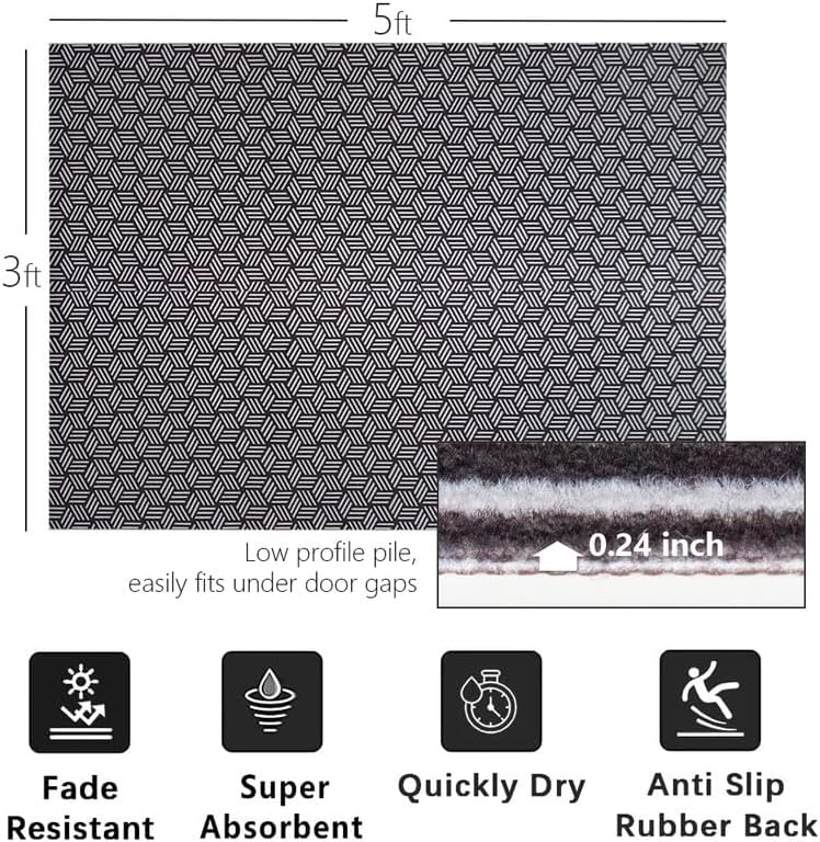 Area Rug Non Slip, 3FT x 5FT Hallway Washable Runner Rug Indoor Outdoor Rubber Back Carpet Mat for Kitchen Entryway Laundry Room Foyer Balcony Living Room, Black and White