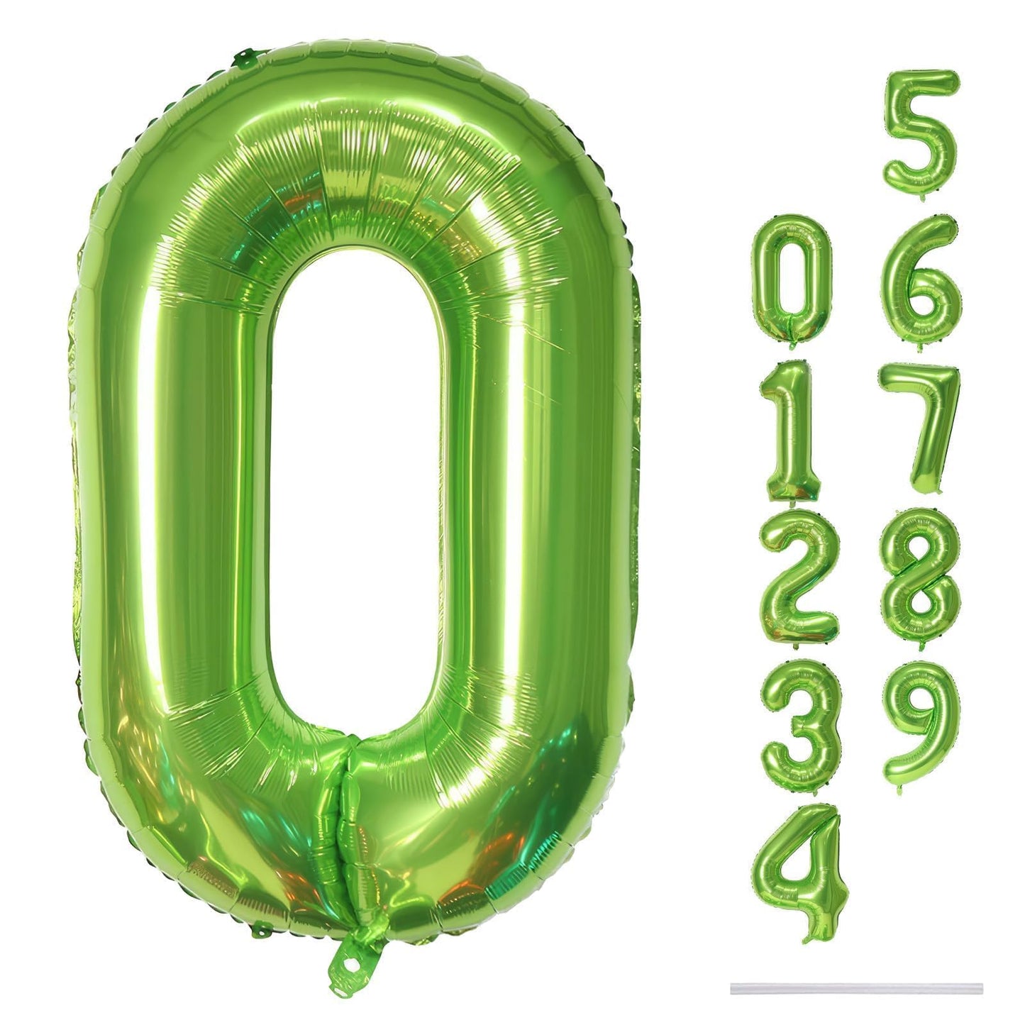 40 Inch Green Large Number Balloons Set 0-9, Self Inflate Foil Number 0 Helium Balloons for Boys Girls, Big Digit 0 Balloons for Women Men Jungle Safari Birthday Party Anniversary Supplies Decorations