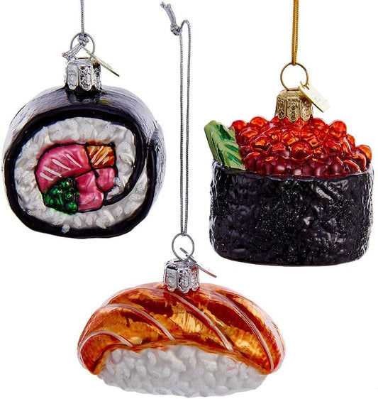 Noble Gems™ Assorted Sushi Glass Ornaments - Set of 3 for Christmas Decor