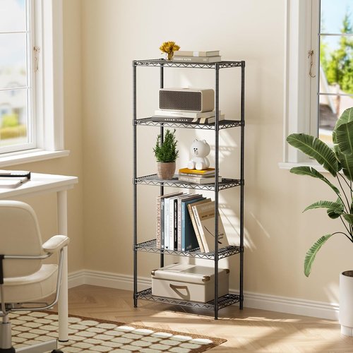 Golpart Heavy-Duty 5-Tier Adjustable Storage Shelves - 500LBS Capacity Wire Organizer Rack | Black 12" D x 22" W x 59" H