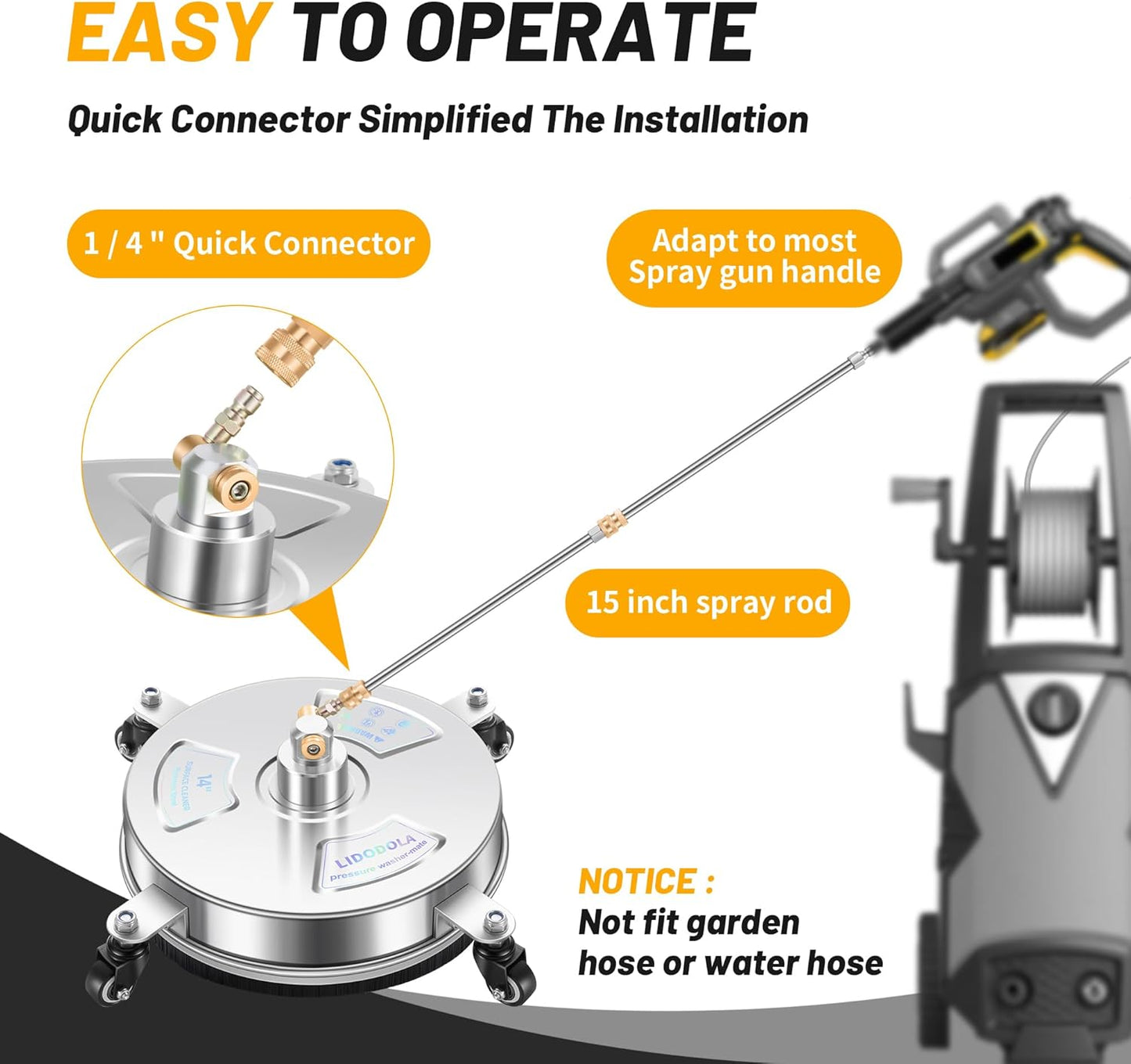 Skiennix 14" Pressure Washer Surface Cleaner - Stainless Steel Attachment for Concrete, Patio & Driveways