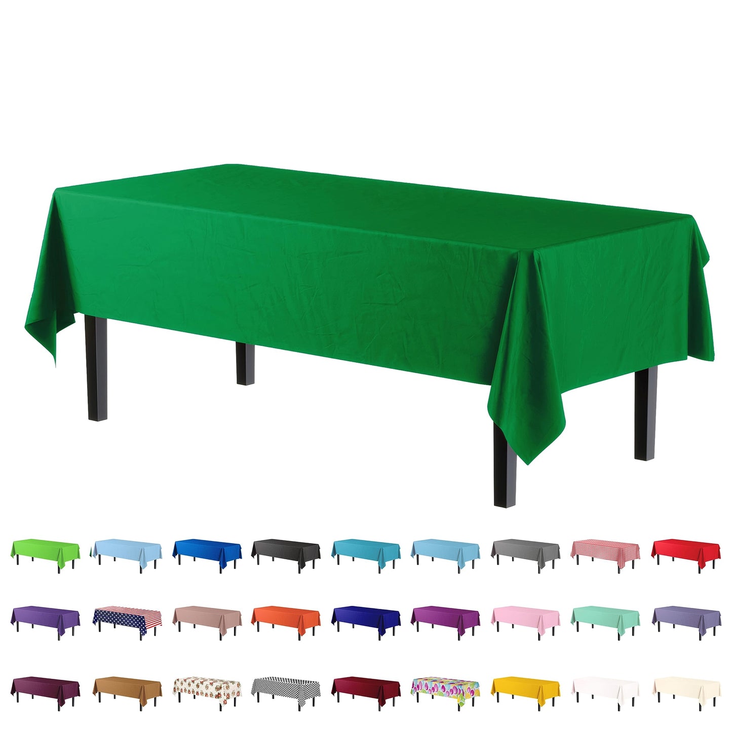 Party Solids Emerald Green Rectangular Plastic Tablecloth - 54x108 Inch, Pack Of 24