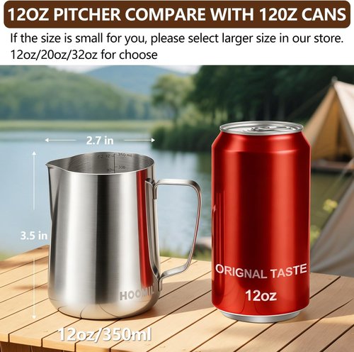 HOOMIL Stainless Steel Milk Frothing Pitcher - Barista-Grade Jug for Espresso & Latte Art | 12oz, 20oz, 32oz
