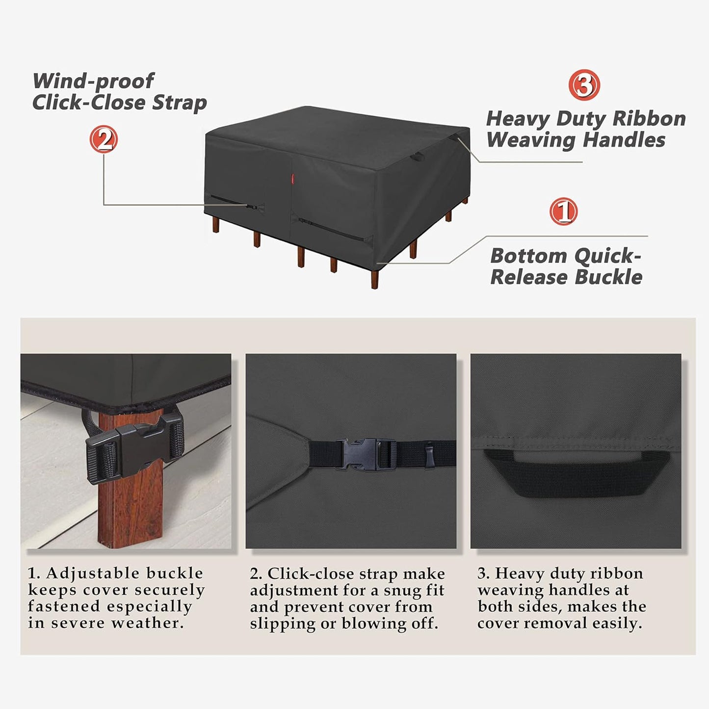 Porch Shield Patio Table Cover - Waterproof Square Outdoor Dining Set Cover | 84 x 84 Inch, Black