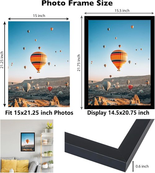 JCJMY Black Puzzle Frame - 15x21.25 Wall Hanging Picture Frame with Shatter-Resistant Plexiglass