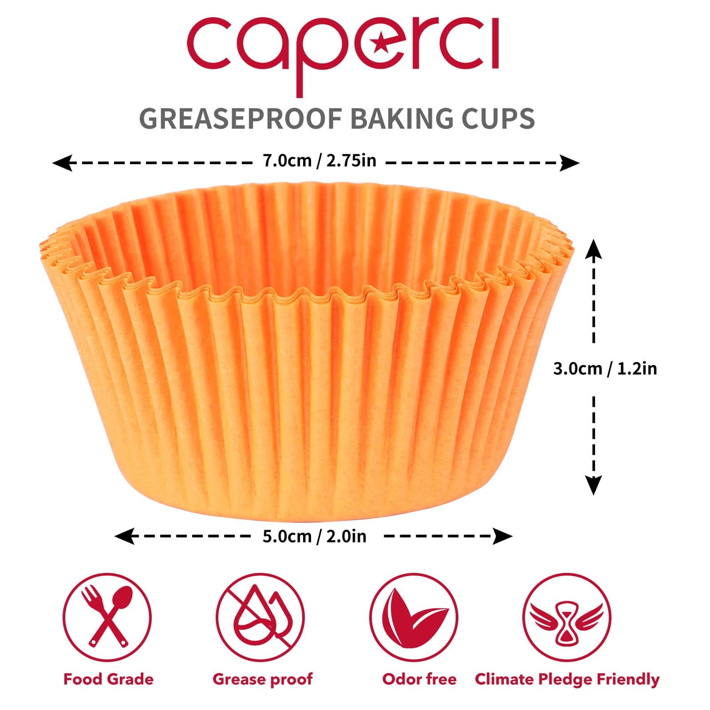 Caperci Standard Orange Cupcake Muffin Liners 500-Count, No Smell, Food Grade & Grease-Proof Paper Baking Cups (Orange)