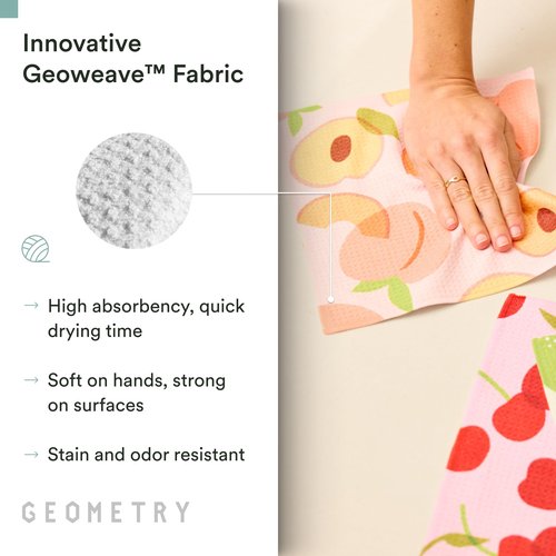 GEOMETRY Dishcloth – Spring & Summer Collection – Quick-Dry, Ultra-Absorbent, Reusable Microfiber Kitchen Towels for Drying & Cleaning - Fruit Fun - 3 Pack