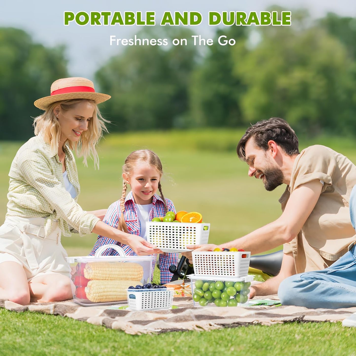 LUXEAR Produce Containers - 3 Set BPA-Free Fruit Savers with Removable Colander | Dishwasher & Microwave Safe