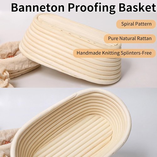 Banneton 10-Inch Oval Bread Proofing Basket - 2 Pack for Sourdough Baking & Food Storage