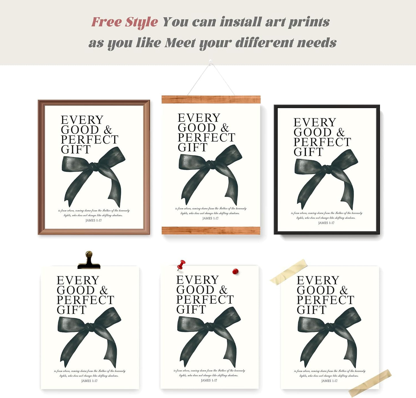 LARTSFRO Coquette Black Bow Wall Art Decor - Inspirational Bible Verses | 12x16 Inch Set of 4 Unframed Prints