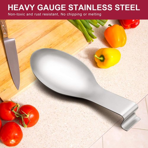 E-far Stainless Steel Spoon Rest Set - Large Ladle Holder for Kitchen Stove Top | Dishwasher Safe