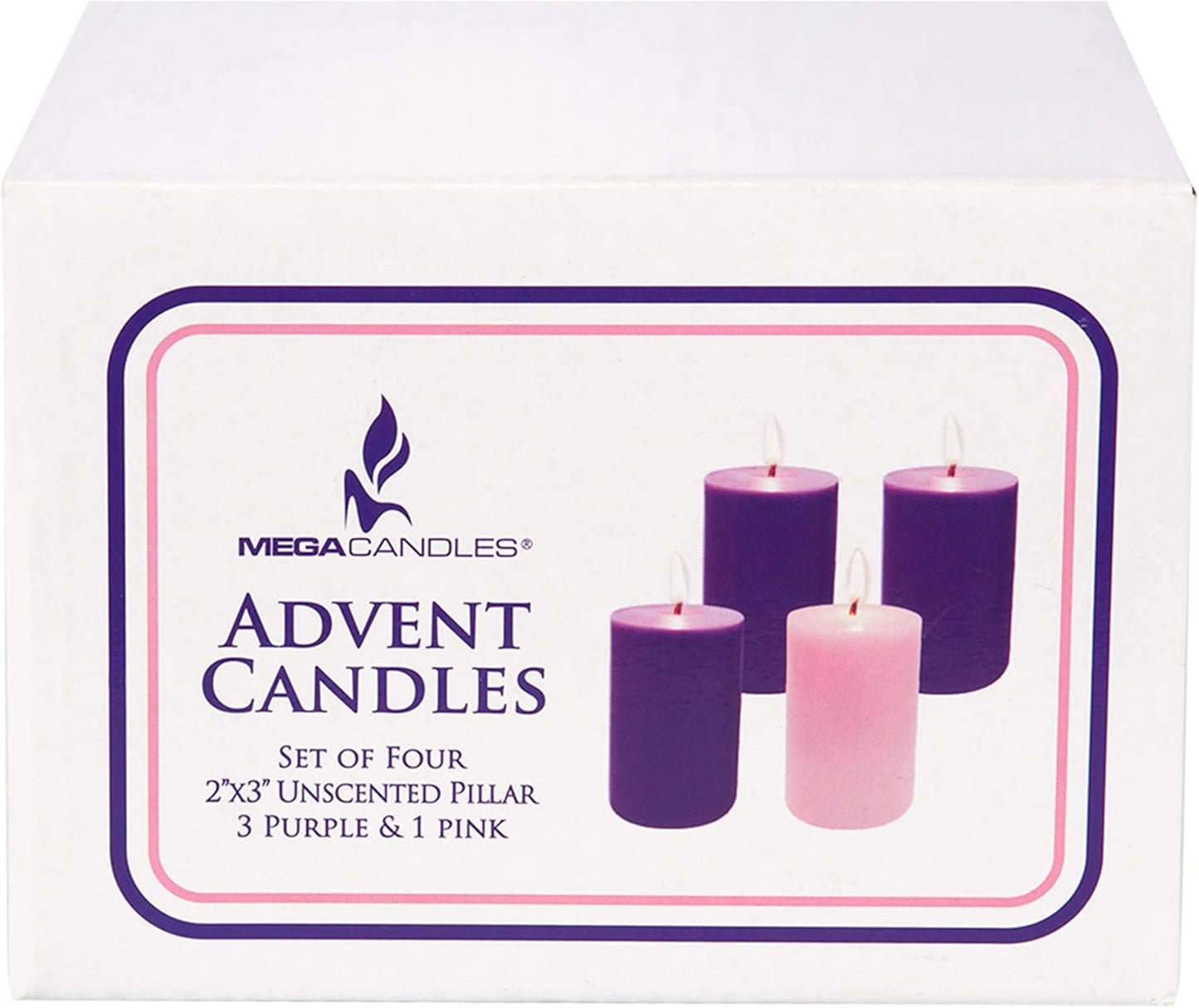 Unscented Christmas Advent Candles Set - 4 Hand Poured 2x3 Inch Premium Wax Pillars