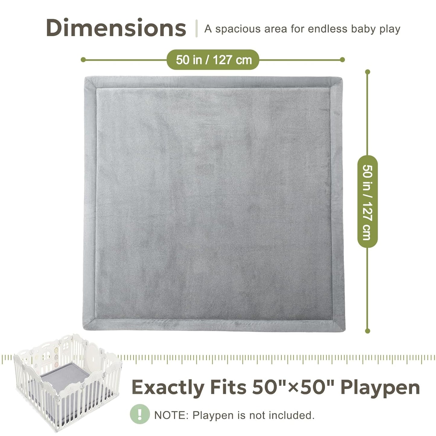 Mallify Ultra Soft Baby Play Mat - Large 50"x50" Non-Slip Velvet Tummy Time Mat in Gray