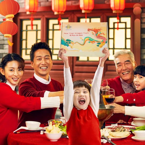 Chinese New Year Paper Dragon Decorations - 3D Hanging Garland & Handheld Toys for Kids | 8 Pcs Set