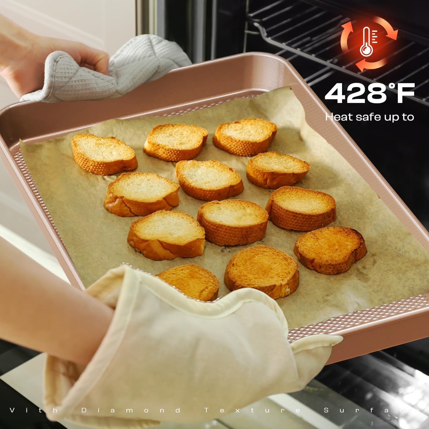 3Pcs Nonstick Baking Sheet Pan Set by [Brand Name] - Heavy Duty Carbon Steel | Gold Jelly Roll Pans