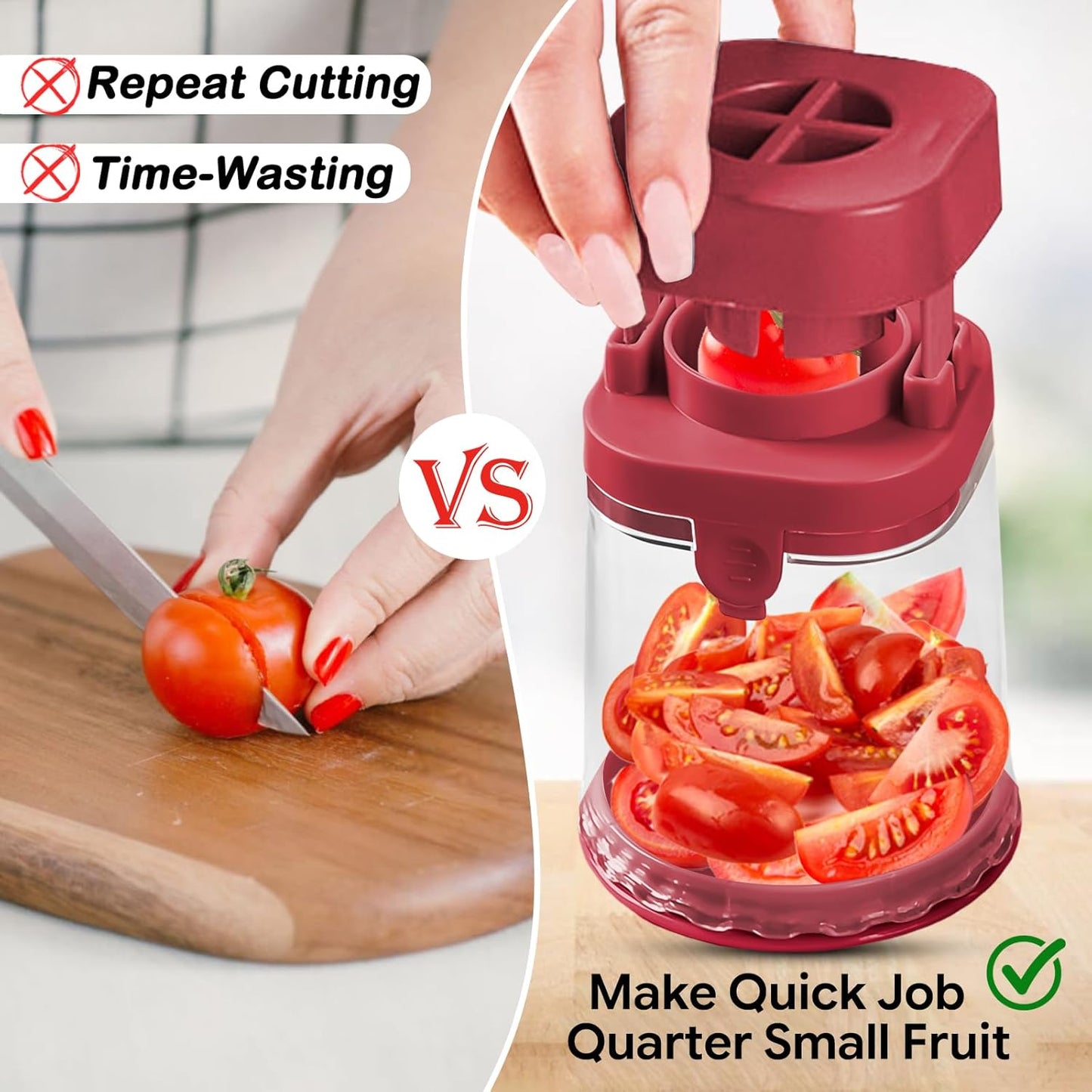 Skiennix Small Fruit Cutter - Creative Strawberry & Grape Slicer for Quick Salad Prep | Red