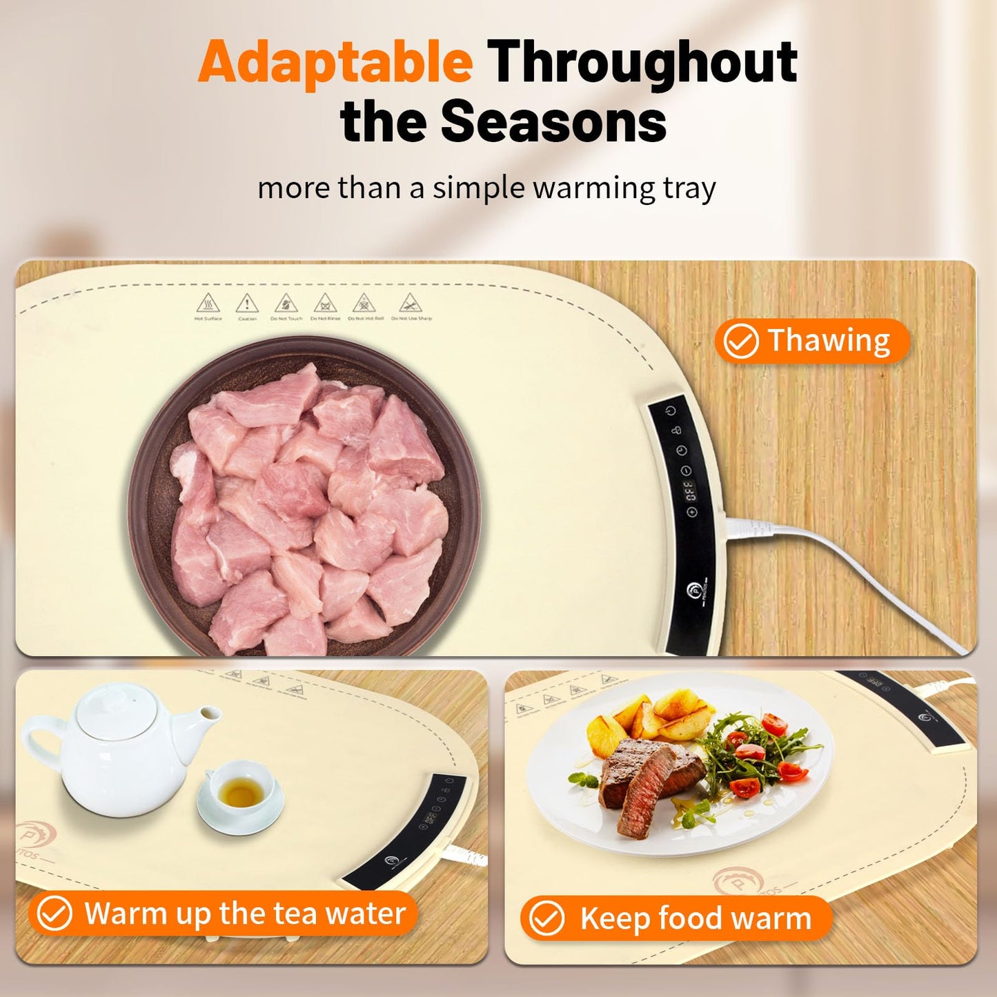 P PBAUTOS Food Warming Mat, 23.1"x15.8" Silicone Heating Mat for Buffets & Parties, Electric Warming Tray with 7 Temp Settings, Auto Shut-Off, Foldable Design, Non-Stick Surface, Household Use Only