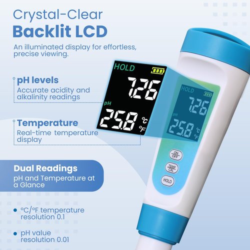 Digital pH Meter for Food - Professional pH Tester with Spear Probe for Sourdough, Fermentation, Hot Sauce, Canning, Cheese, Salami, Kimchi, Kombucha - Water-Resistant Kit with pH Calibration Powders
