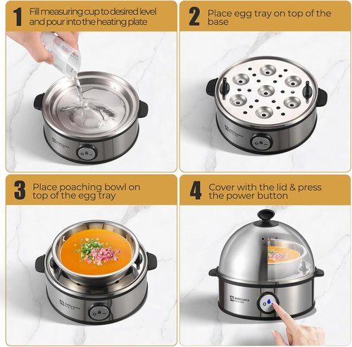 Annie & Mia Design Electric Egg Cooker - Stainless Steel 7-Egg Capacity | Multi-Function Poacher with Auto Shut-Off