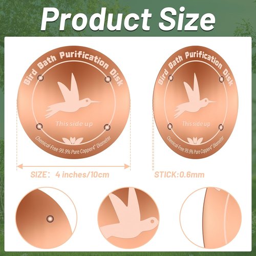 99.99% Pure Copper Bird Bath Purification Disk - Set of 2 | Reinforced 0.6mm Thick Design for All-Season Clean Water