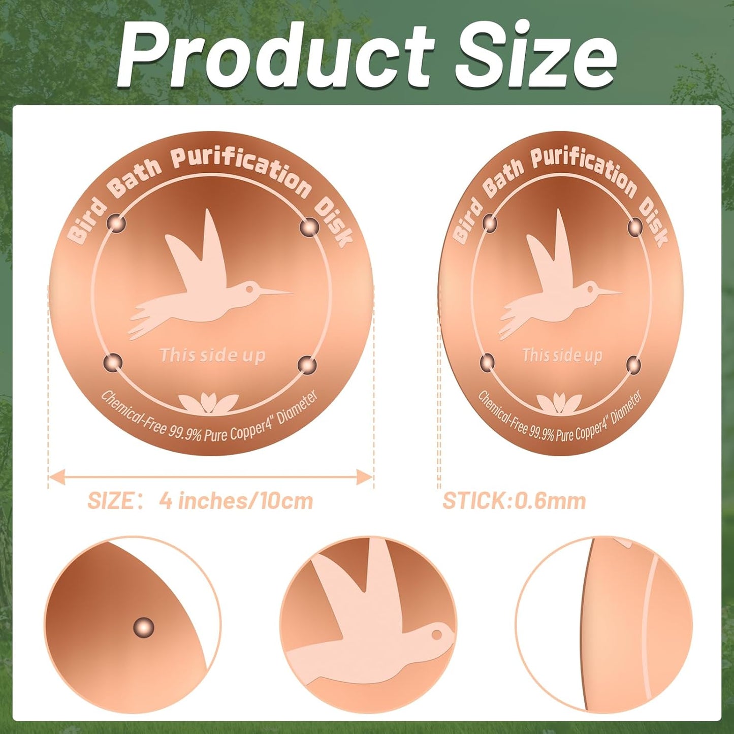 Skiennix Pure Copper Bird Bath Purification Disk - 4 Inches, 0.6mm Thick, All-Season Water Cleaner