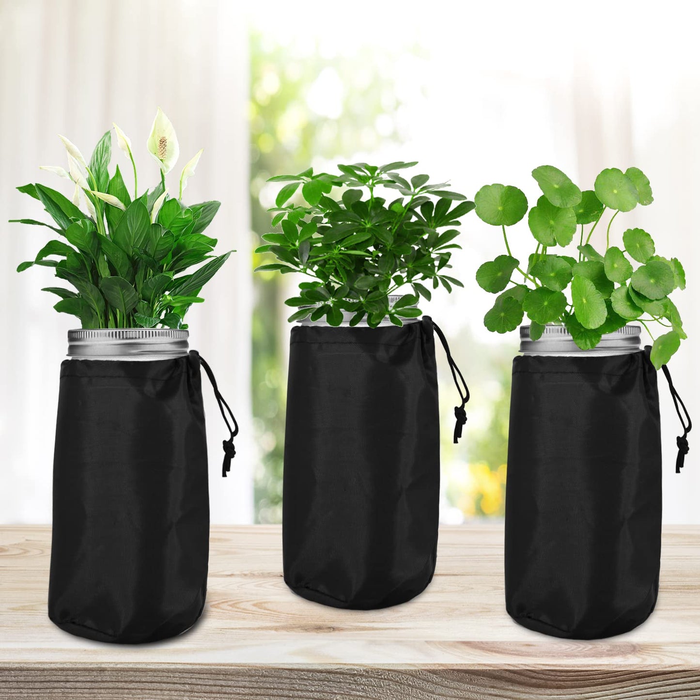 12pcs Kratky Wide Mouth Hydroponic Cover Lids with Blackout Sleeves and Hole for Mason Jars