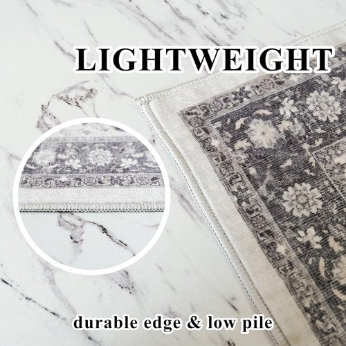 **Hallway 2x6 Washable Runner Rug - Oriental Stain Resistant | Ultra Soft Non-Slip Indoor Carpet (Grey)**
