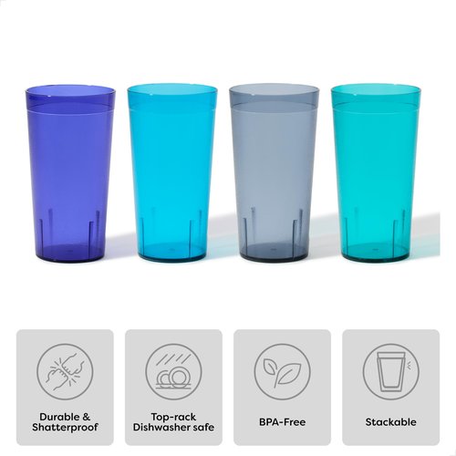 Betta 20oz Pebbled Tumbler - Marine Set, 16 Count, Acrylic Drinking Glasses, BPA-Free, Shatterproof and Top Rack Dishwasher Safe Plastic Stackable Water Cups