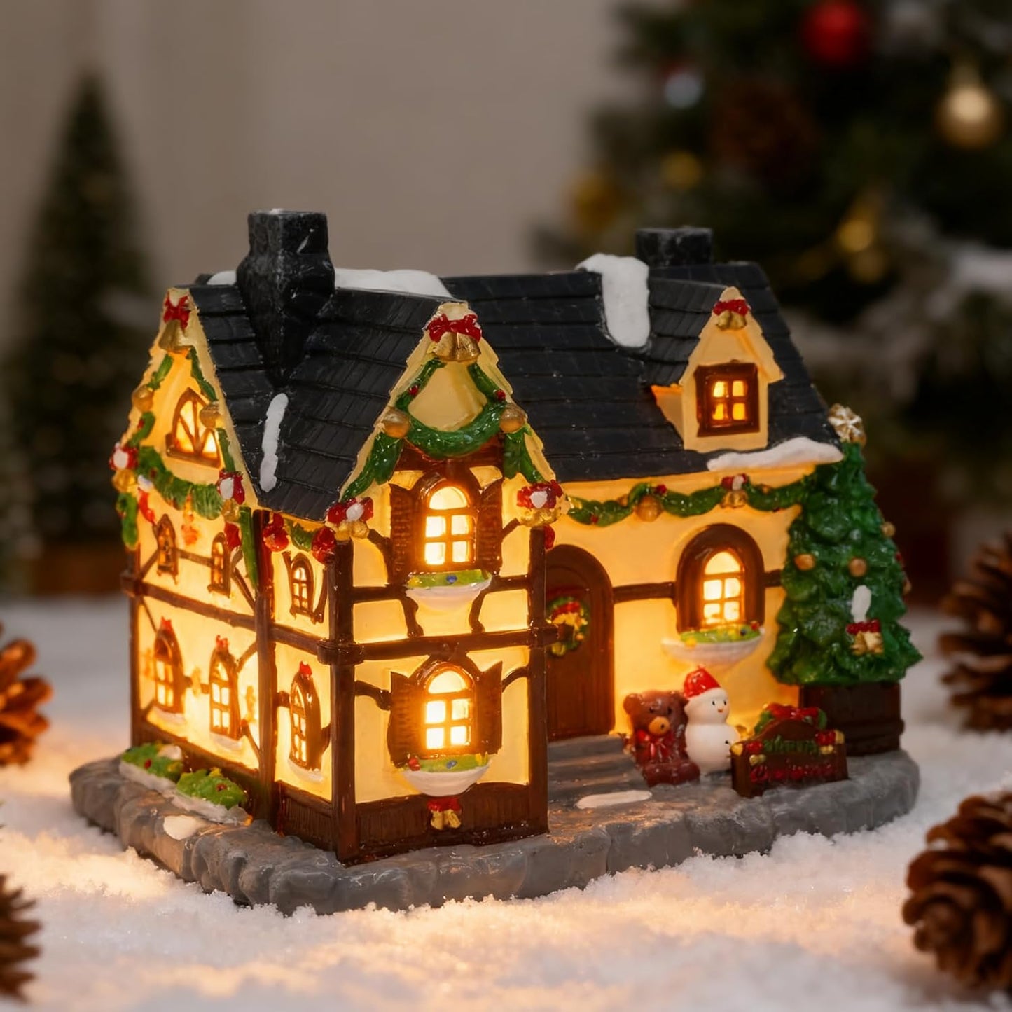 Regine Switzerland Hand-Painted Christmas House - Collectible Village Decor with Snowman