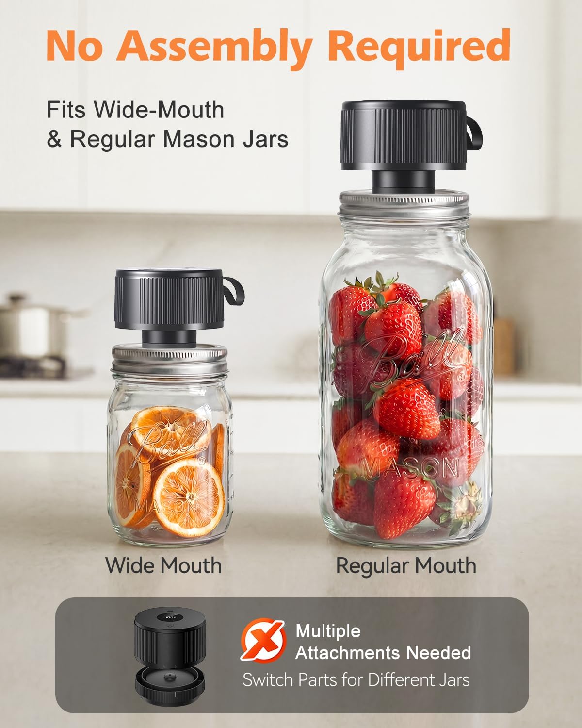 Skiennix Electric Mason Jar Vacuum Sealer - Upgraded Handheld Kit for Wide & Regular Mouth Jars | Portable Food Storage Solution