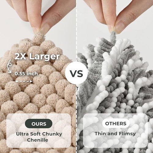 FRESHMINT Thick Chunky Chenille Bathroom Rug - Non-Slip, Soft & Water Absorbent | 17"x24", Beige