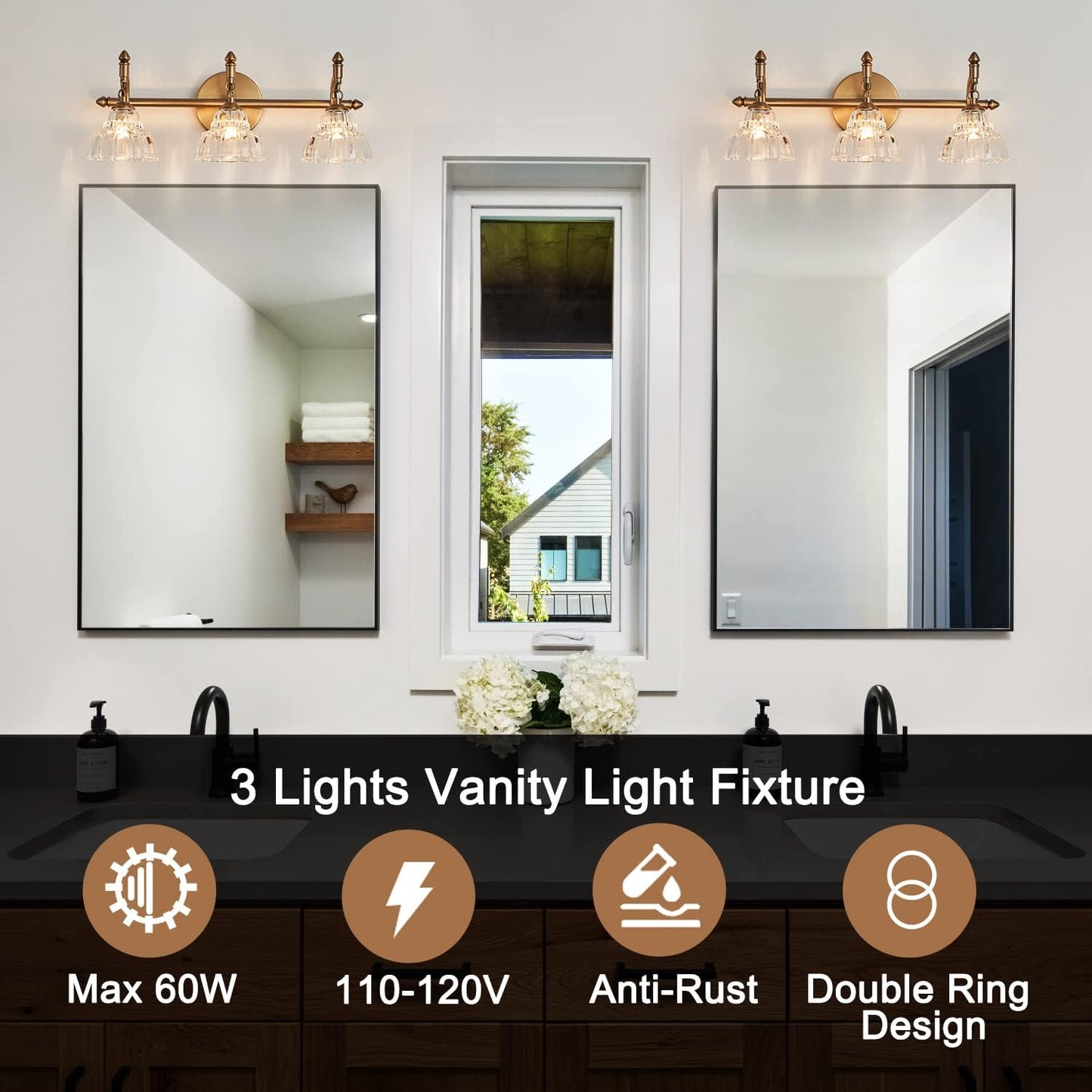 Modern Bathroom Vanity Lights - Matte Black Wall Sconces with Over-Mirror Light Fixture for Bathroom, Powder Room