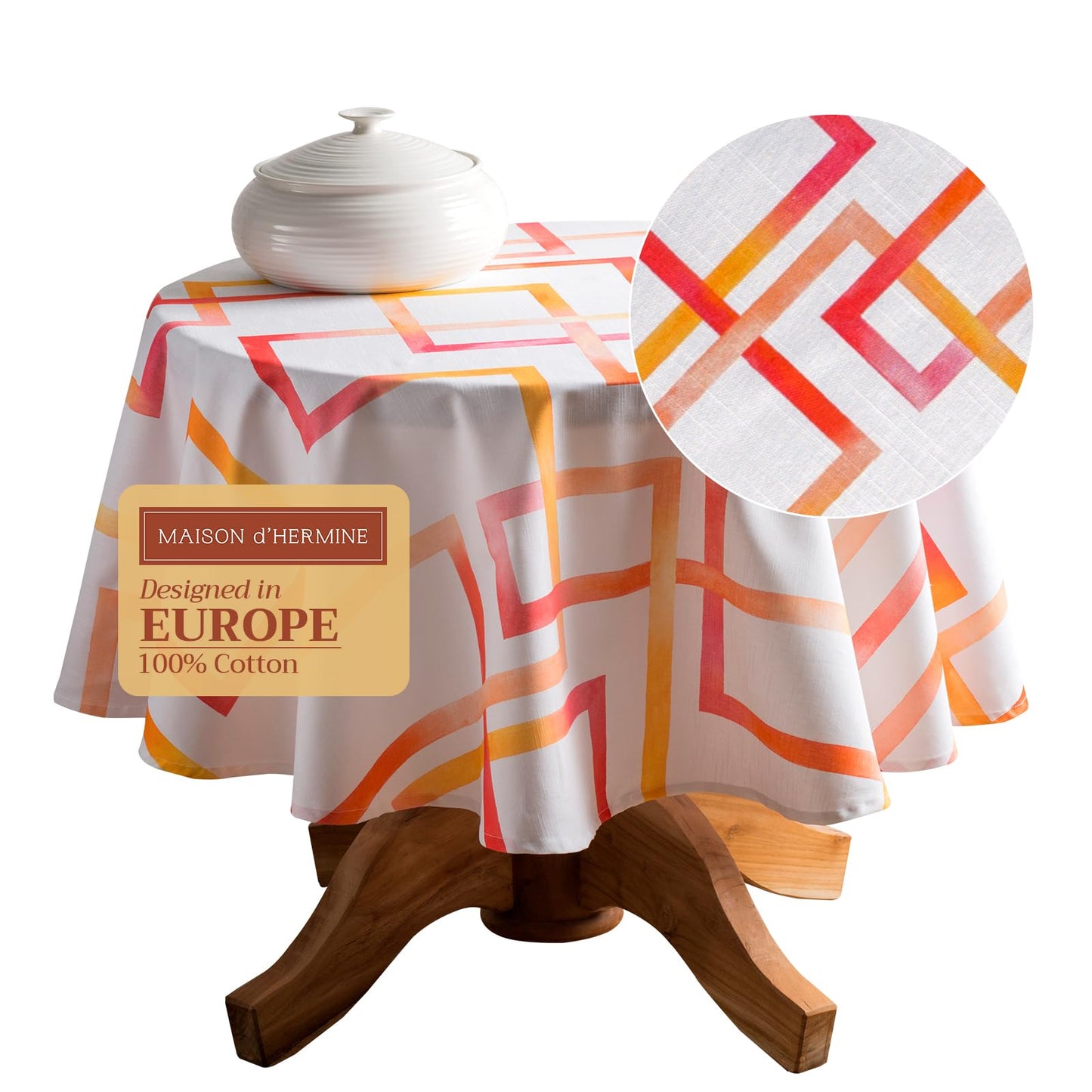 Maison d' Hermine Table Cloth Round Table 100% Cotton 69 Round Inches Tablecloth Reusable Decorative for Dining Kitchen Room Farmhouse Home Gifts for Mothers Day Spring Summer - Summer Maze